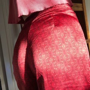 High-waisted Silk Red & Black Paisley Pants